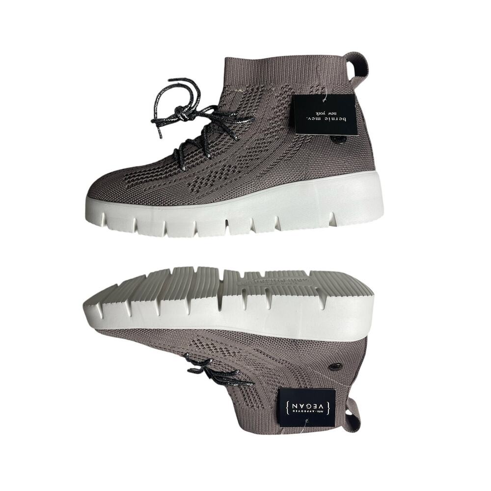 Bernie Mev Larisa 7/38 Smoke Metallic Knit Lace Up High Top Bootie Sneaker NWOB